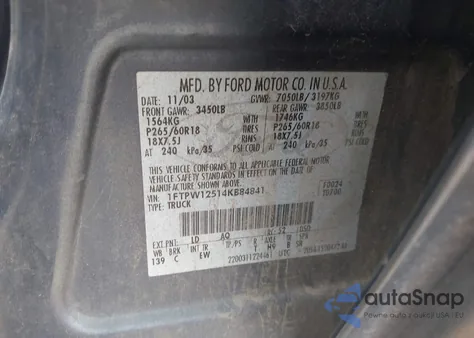 2004 Ford F-150 Lariat/Xlt из США, поврежденный, VIN 1FTPW12514KB84841